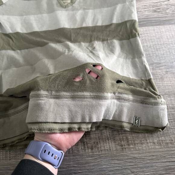 Vtg Y2K Juniors UnionBay Sweater Green Striped V Neck Hoodie Layered Thermal - Picture 4 of 4